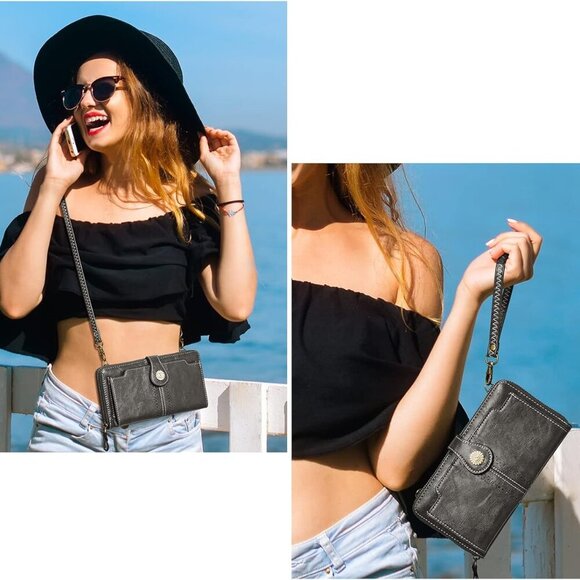 Vegan Leather Crossbody Bags for Women Small Cell Phone Purse RFID Blocking Clut - Picture 2 of 6